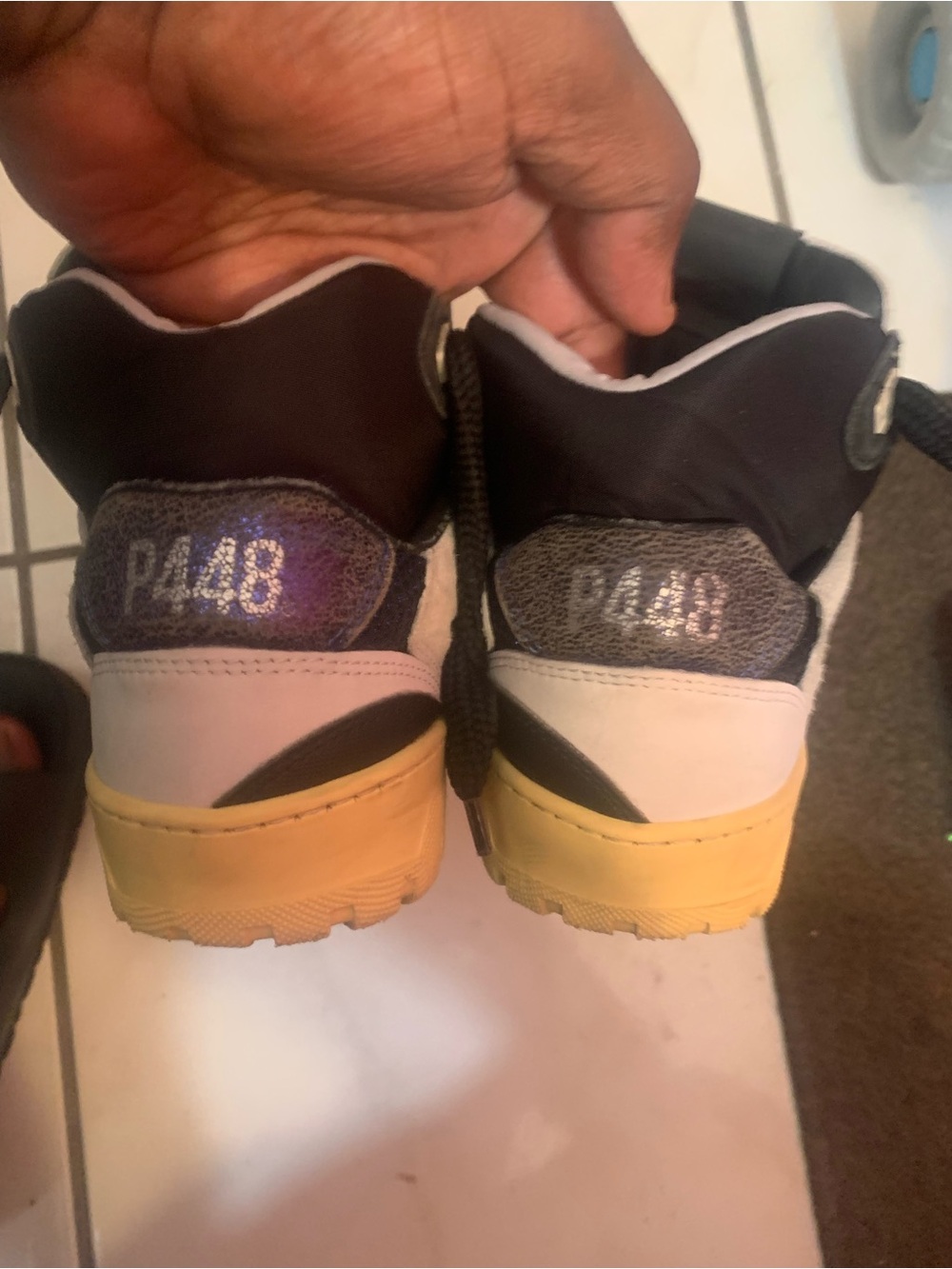 P448 Kids High-Top Sneakers in Black, White & Yellow